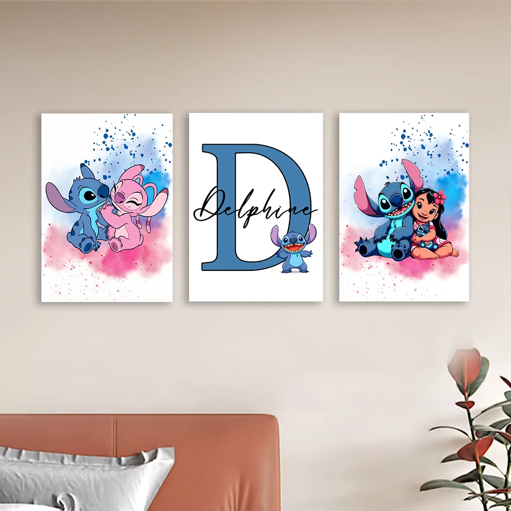 شخصية غرزة اسم ملصق جدار الفن لغرفة الاطفال 3 قطع مخصص غرزة الحضانة جدار الفن طباعة قماش اللوحة هدايا الاطفال