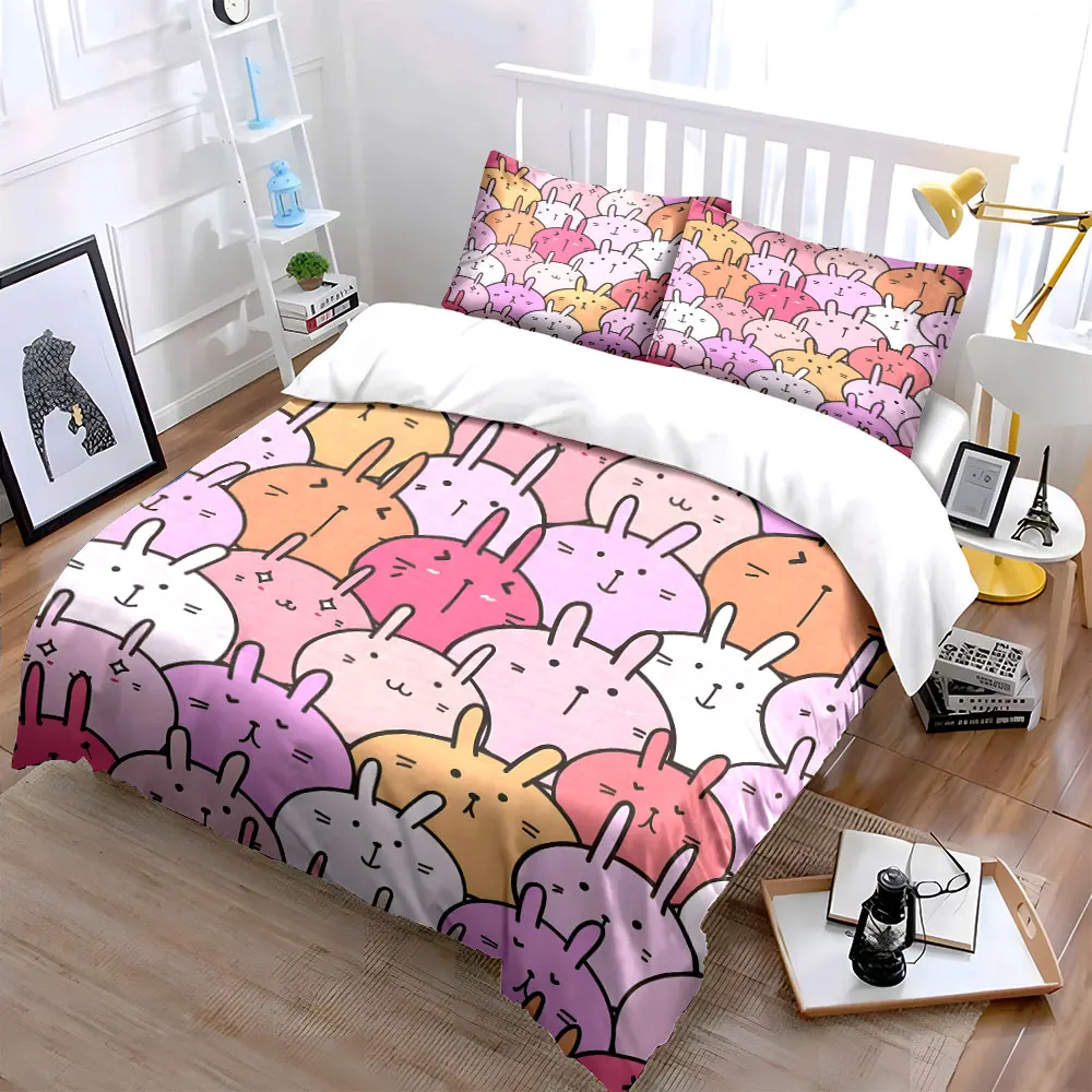 Cartoon Colorful Bunny Pattern Bedding Set for Kids Luxury Gift 3pcs Digital Print Comforter Set Soft Comfortable Breathable