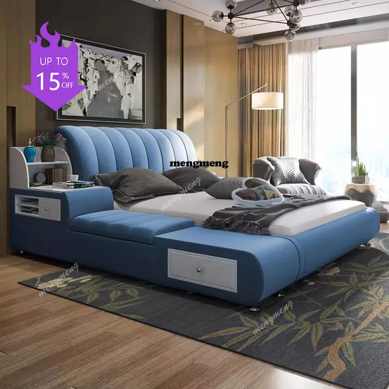 

Multifonction Modern Bed Headboard Luxury Under Storage Double Lounge Bed Upholstery Tatami Camas De Casal Bedroom Furniture