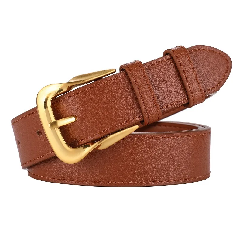 Fashion Women's Genuine Leather Belt Women's Fashion Classic Golden Buckle Leather Belt with Jeans Dress and Pants