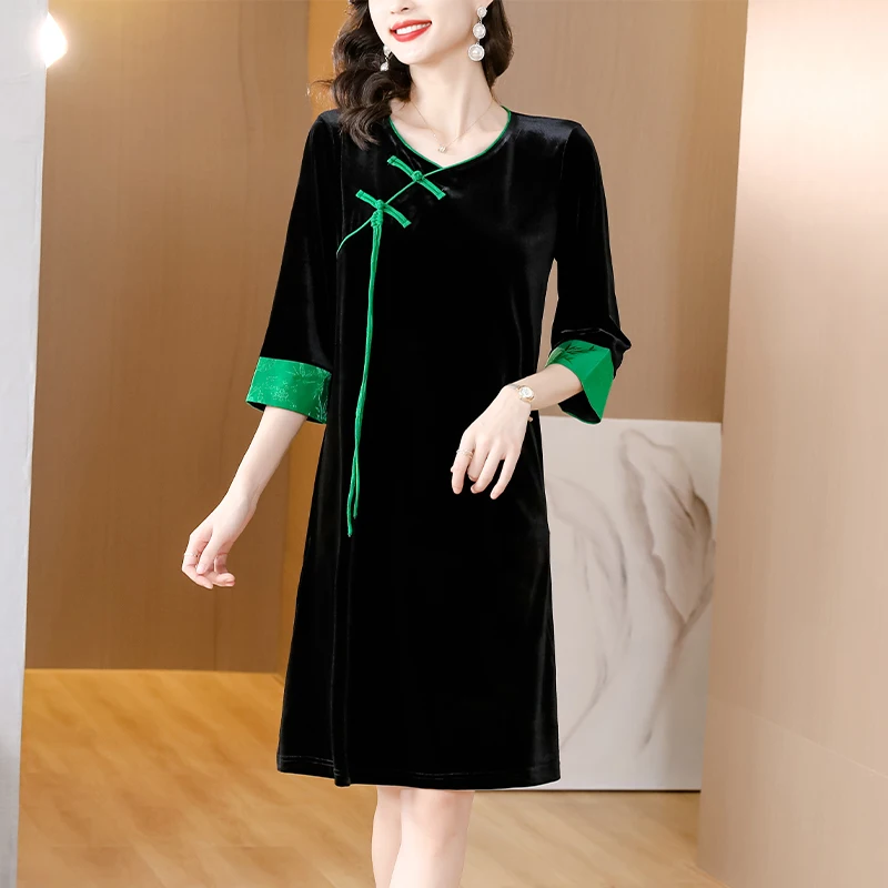 

Women Autumn & Winter Elegant Velvet Dress Festa High Quality Long Cocktail Party Robe Femme Vintage Designer Vestidos