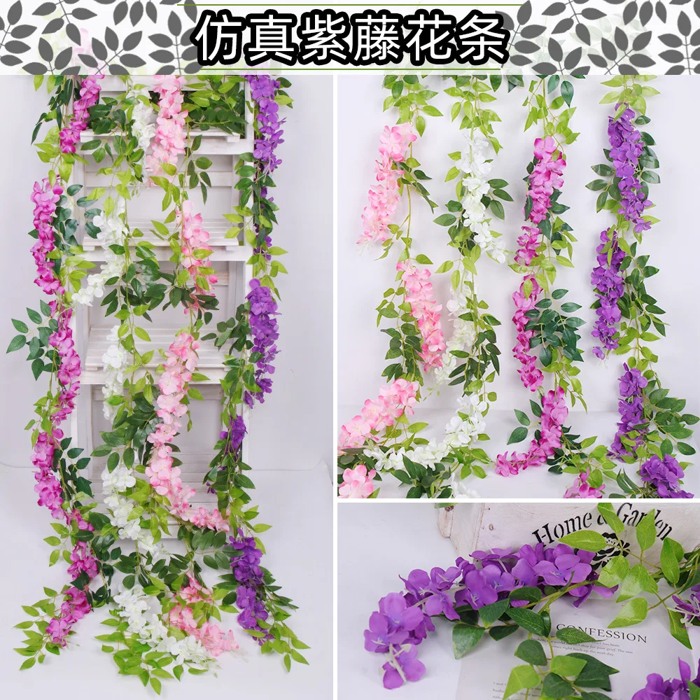 Simulated wisteria vine,wedding hanging wall hanging flower vine,ceiling pipeline decoration artificial flower vine home decor