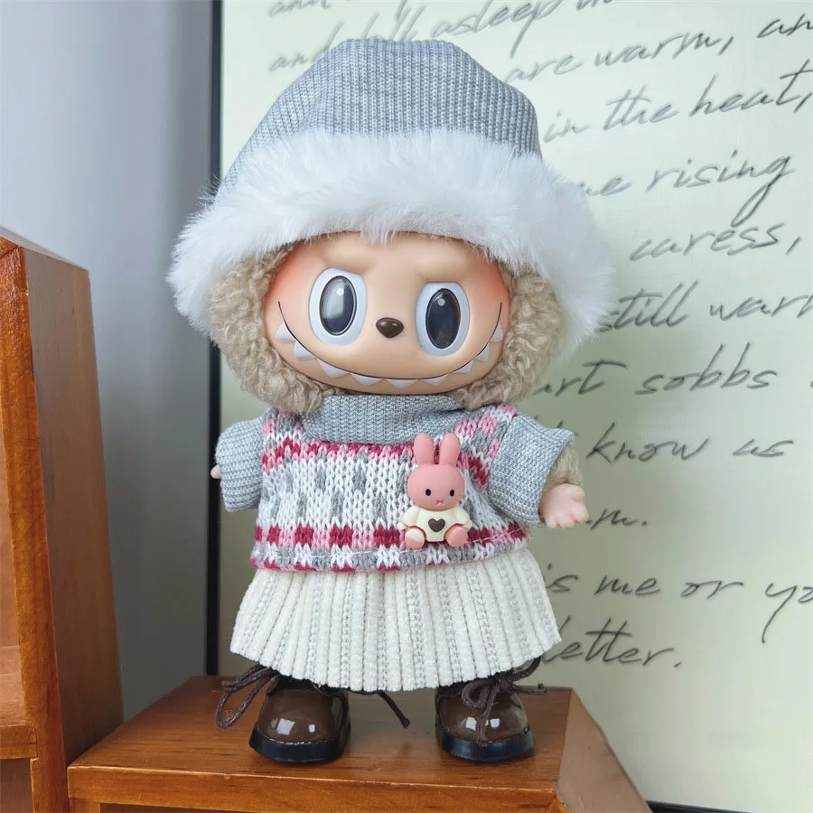

17cm Mini Plush Doll'S Clothes Outfit Accessories For Korea Kpop Labubu Idol Pink bright silk bow princess gauze skirt Clothing