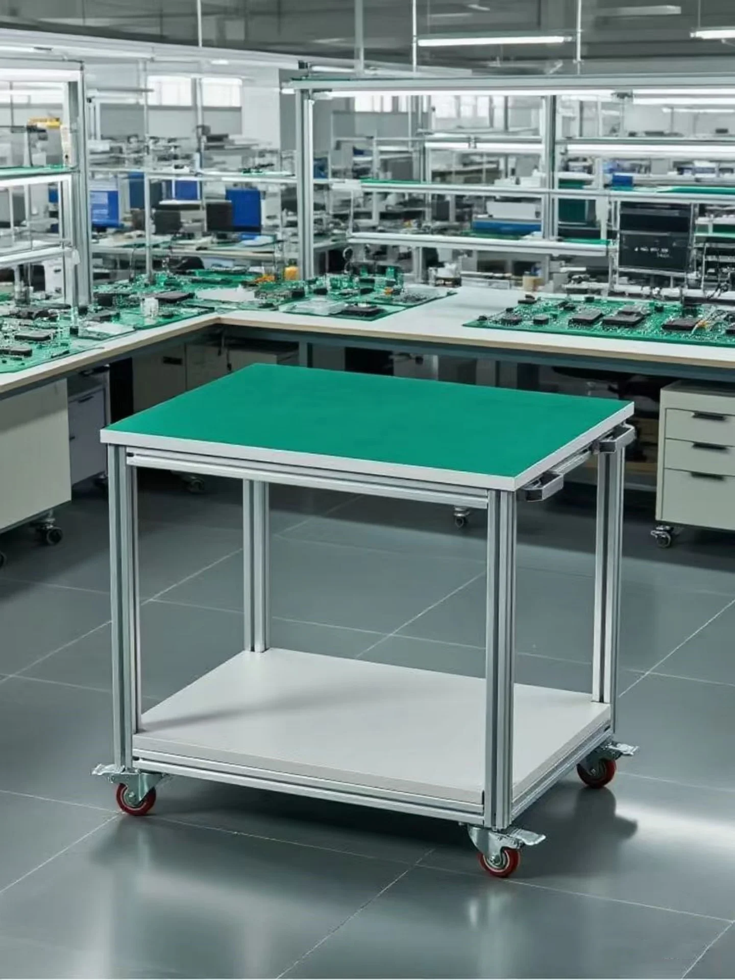 Industrial Aluminum Anti-Static Mobile Workbench Cart with Locking Casters, Multi-Layer Steel Frame Work Table for Workshop