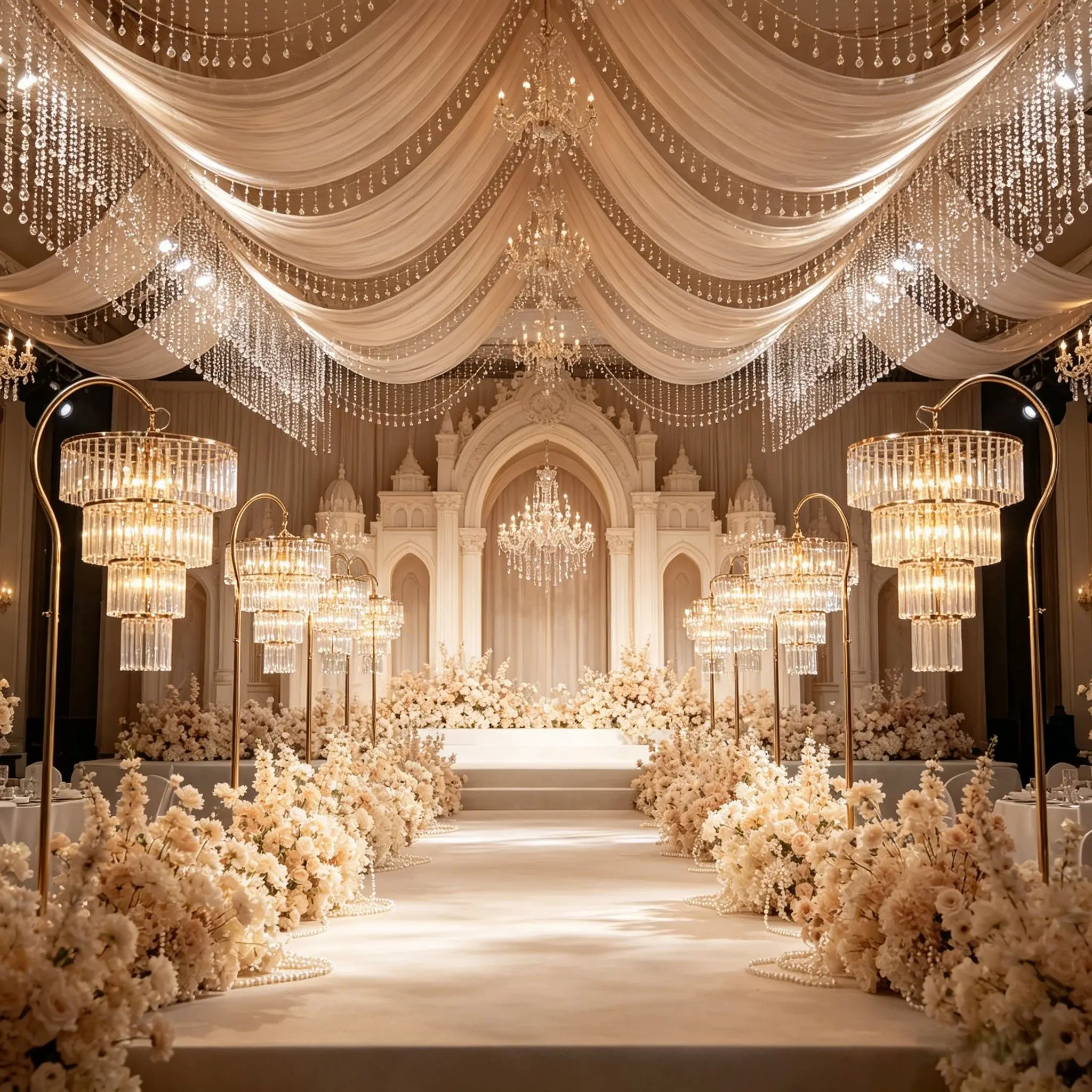 

4Pcs Acrylic Pendant Ice Crystal Strip Romantic Wedding Hall Walkway Guide Backdrop Ceiling Decoration With Iron Arch Props