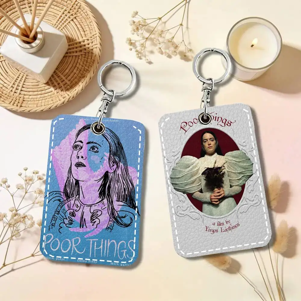 Science Fiction Comedy Movie P-poor Things Card Case Keychain Access Card Bag Key Tag Ring Leather Card Holder Key Ring Access
