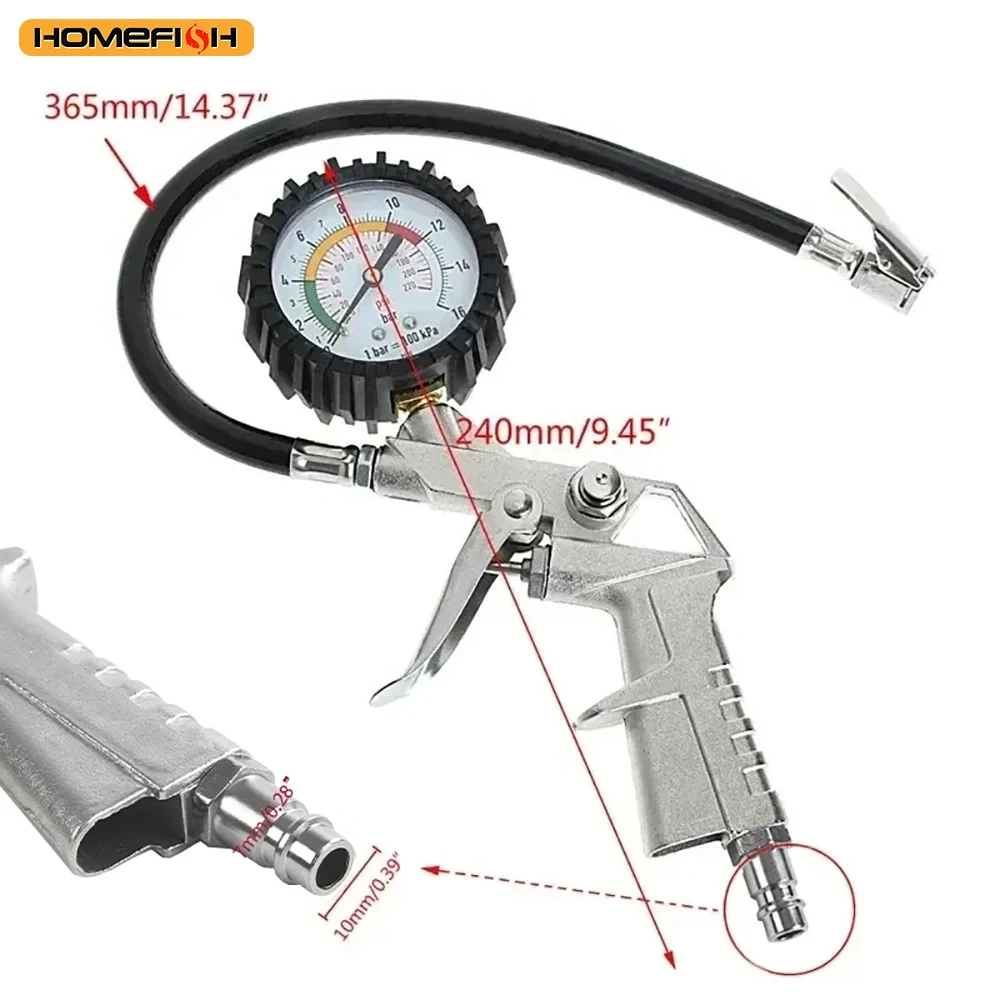 220PSI Car Motorcycle Multifunctional Tire Air Pressure Monitoring Gauge Tester Air Compressor Dial Meter Inflator Pump Tools