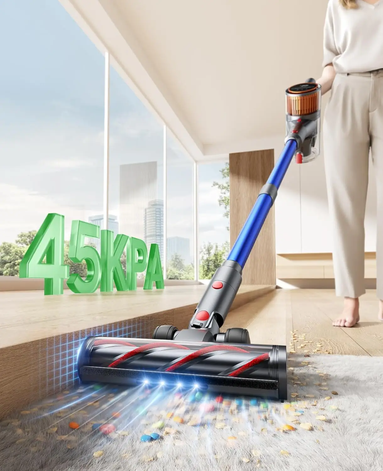

Cordless Vacuum Cleaner, 45Kpa 550W 60Mins Vacuum Cleaners for Home, Stick Vacuum Cordless Rechargeable, Wall Mount Charging