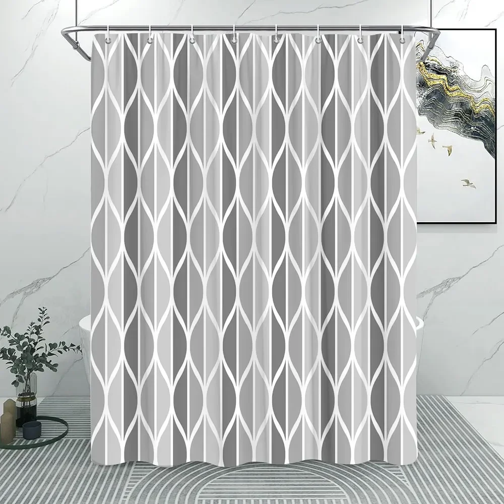 Fashion Grey Striped Shower Curtain Modern Simple Line Pattern Home Polyester Printed Shower Curtains Bathroom Decor With Hooks