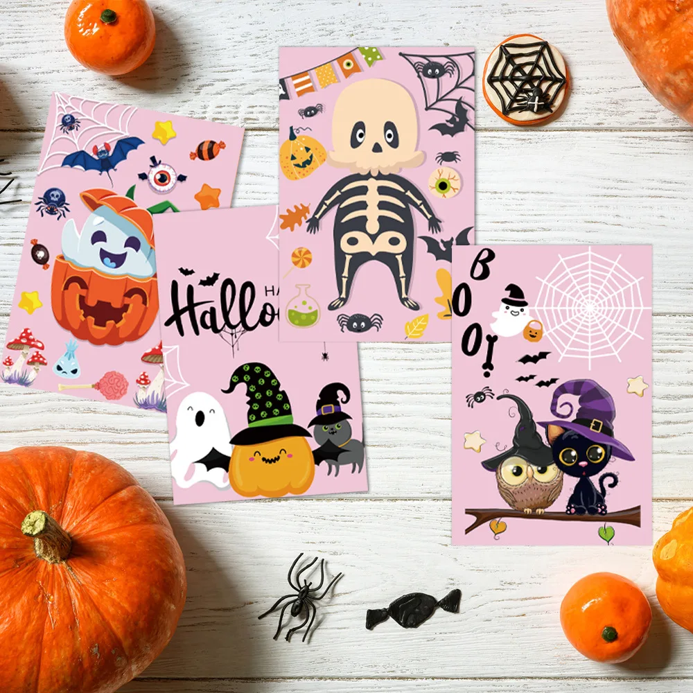 12Pcs Halloween Pink Handwritten Single sided Paper Postcard Party Invitation Decoration Supplies