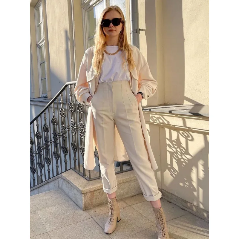 ارتفاع الخصر سليم صالح سراويل تقليدية للنساء لربيع وصيف 2025 عبر الحدود فايون مستقيم الساق عالية الخصر بنطلون #2