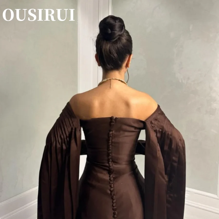 Saudi Arabric Sleeves Off The Shoulder Prom Dresses Long Sleeves Brown Elegant Evening Dresses Prom Gown Formal Party Gown