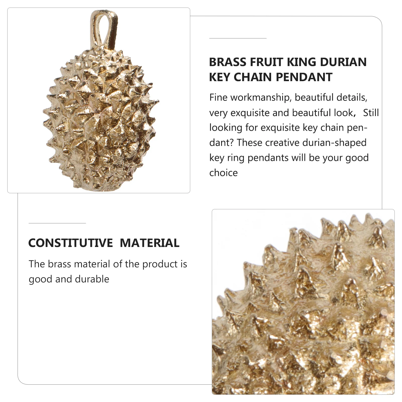 

3Pcs Brass Durian Keyring Pendant King of Fruit Keychain Pendant Creative Hanging Decor Decorative DIY DIY Key Chain