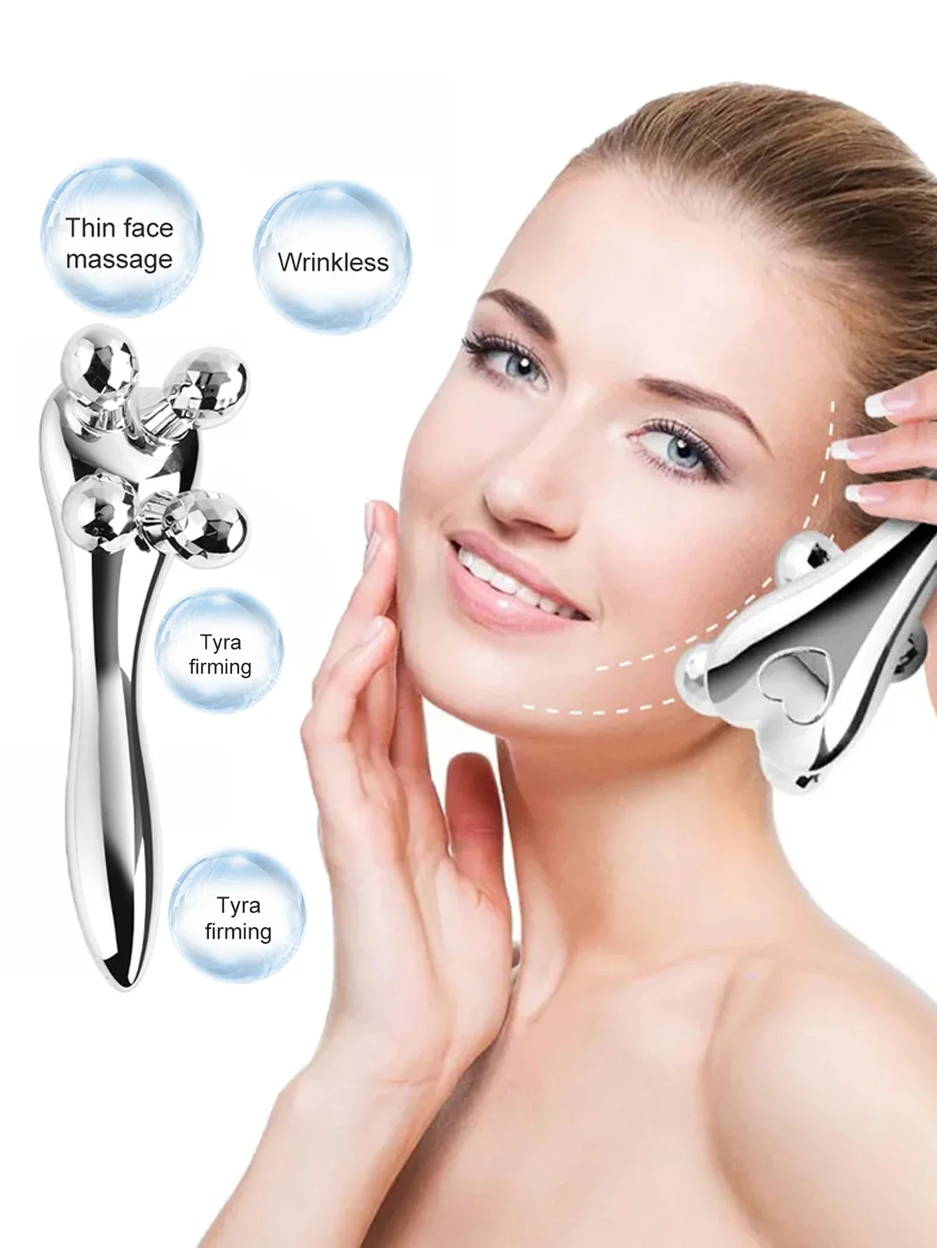 

1 Pcs 4D Roller Face-lift Wrinkle Silver Y Shape Roller Facial Eye Neck Muscle Relaxation Slimming Massager Relaxation Tools
