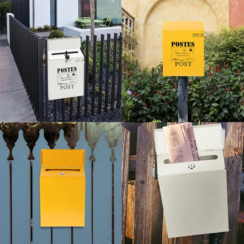 WW hot-selling mailbox with lock courtyard door country style iron simple wall-mounted letter box multi-color optional