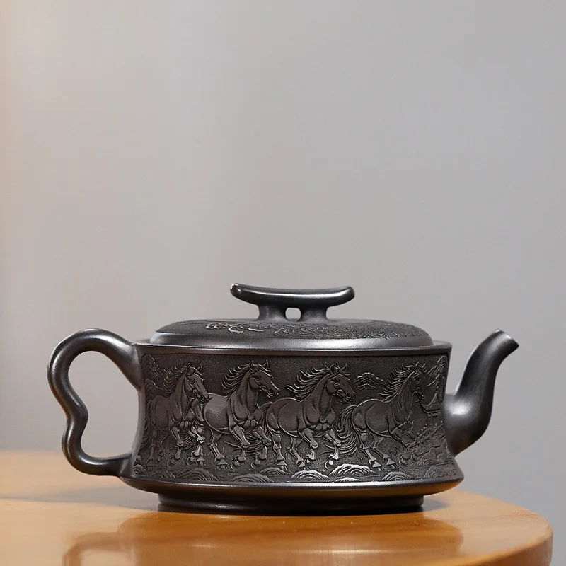 

Handmade Yixing Purple Clay Teapot Famous Ore Golden Hall Weekly Plate Full Body Carved Win Instant Success Large Capacity 500C