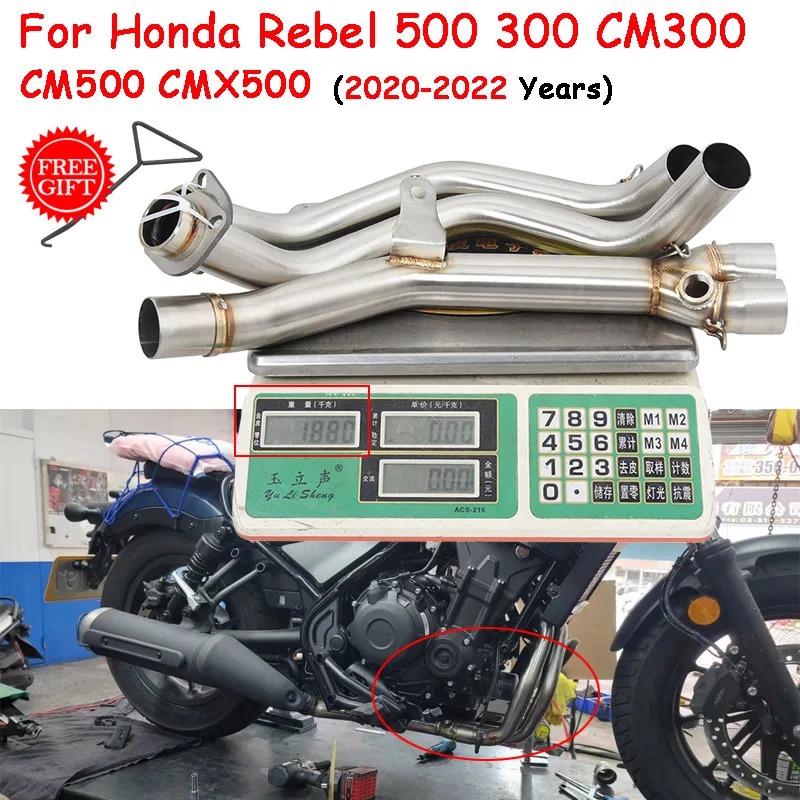 

Slip On For Honda Rebel500 300 CM300 CM500 CMX500 Cmx500 2017-2022 Motorcycle Exhaust Escape Front Link Pipe Moto Muffler Tube