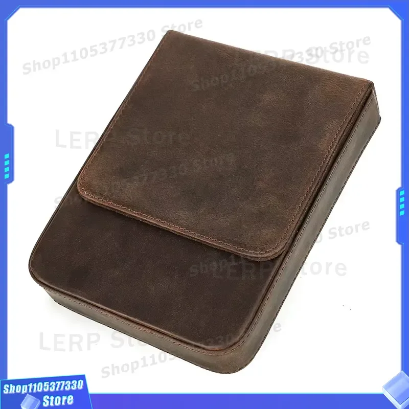 Vintage Crazy Horse Leather Pencil Case 6 Slot Magnetic Drawer Pen Holder for Student Office Desk Organizer Stationery