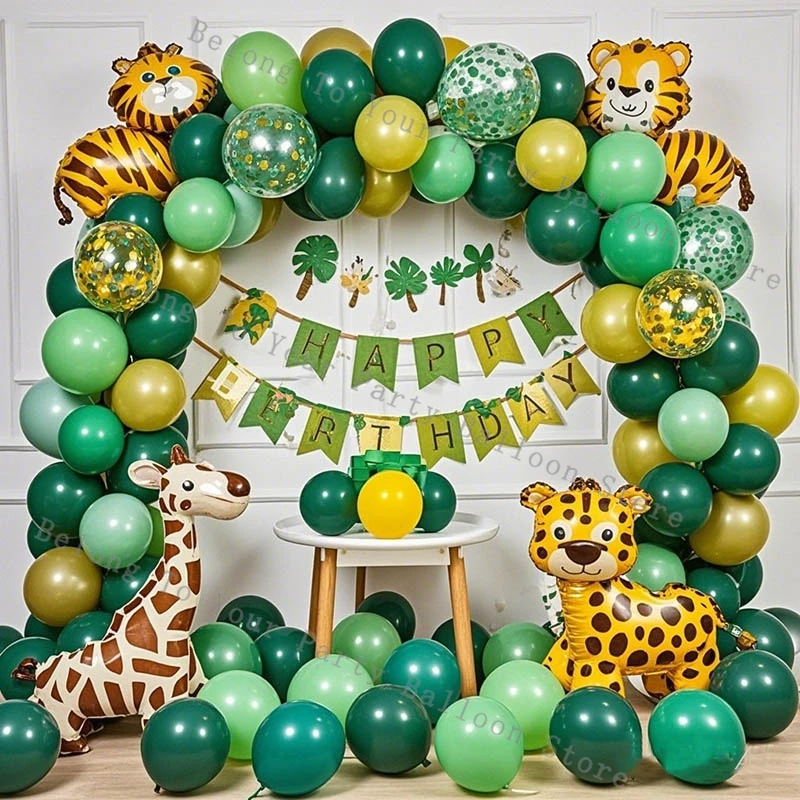 Selva balão guirlanda arco kit verde metal confetes balão selva safari tema festa de aniversário decoração chá de bebê globos