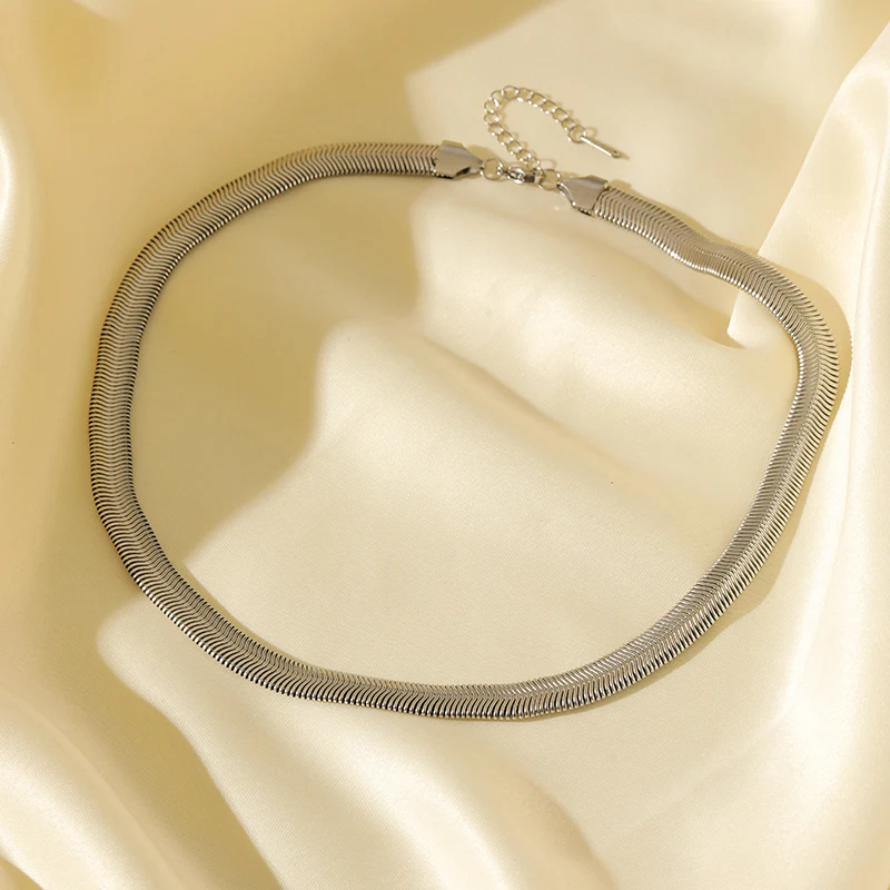 GANEMLY 316L Stainless Steel Snake Bone Chain Necklace For Women New Hip Hop Punk Gift Waterproof 2-Color Neck Chain Jewelry