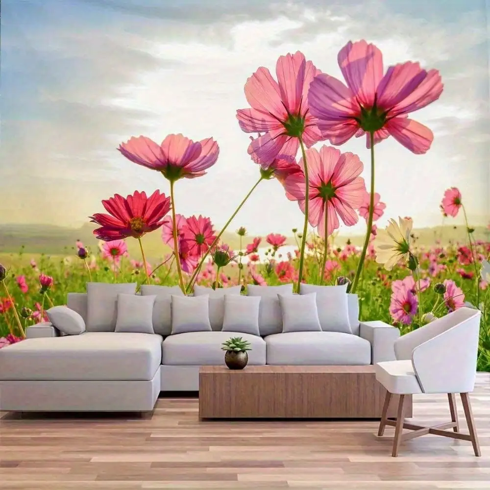 

1 шт., цветочный гобелен, розовый космос, настенная роспись, природный пейзаж для гостиной, спальни, домашний декор, сезон «Снова в школу», осенние подарки