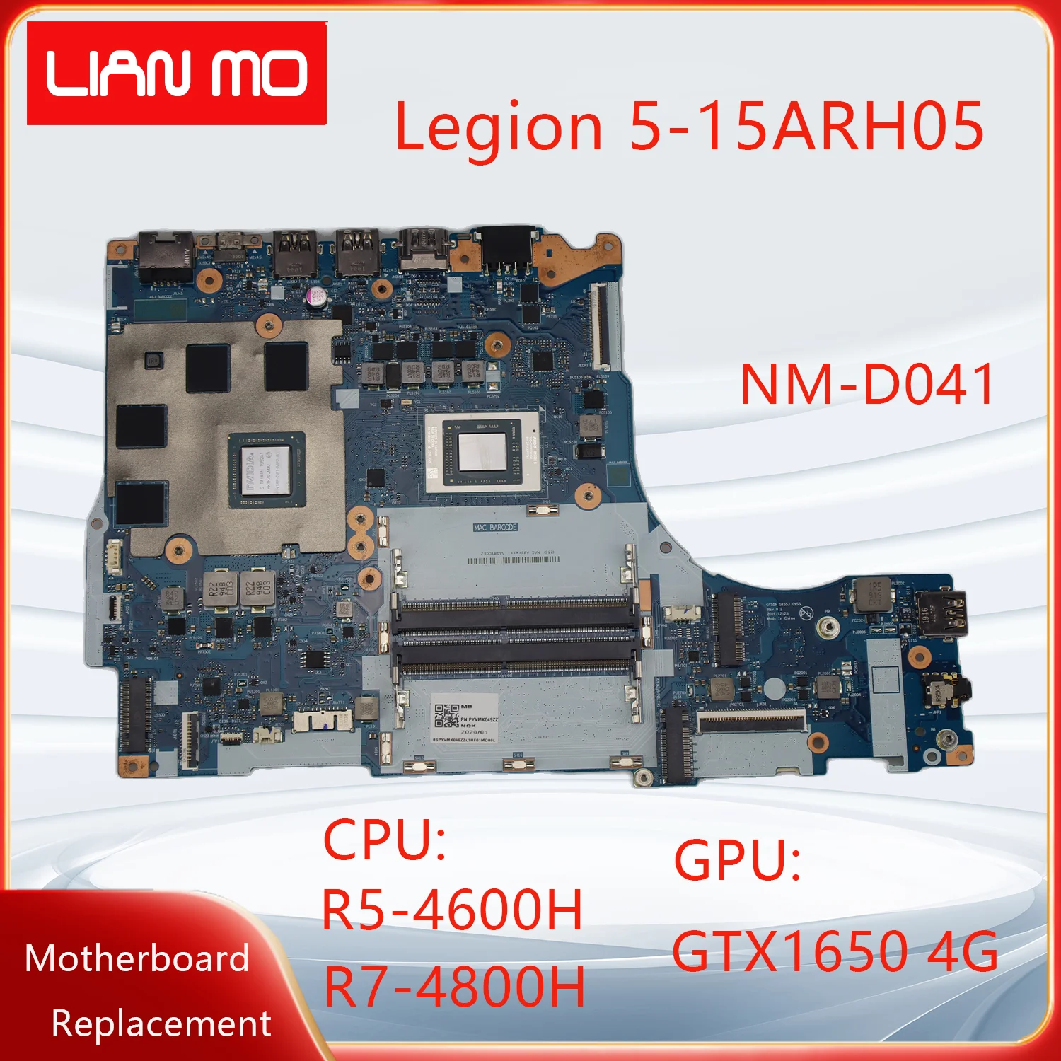 NM-D041 é adequado para Lenovo Legion 5-15ARH05 Laptop Placa-mãe R5-4600H R7-4800H GTX1650 4G 5B20S44551 5B20S44550 DIS