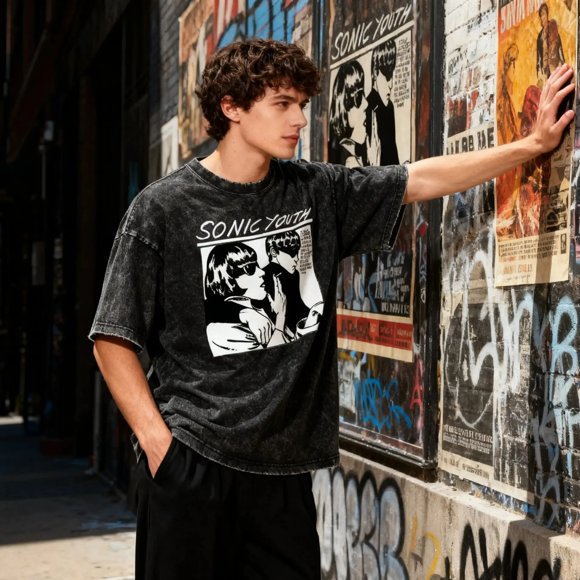 

Rock Band For Sonic Youth Comic Graphic Tee Men's Washed T-shirt Male Alternative Rock Casual Comfortable Streetwear Tshirt