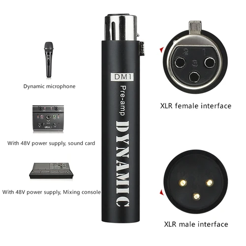 Imagen 2 del producto Preamplificador de micrófono DM1, ganancia de 28db/reducción de ruido/Plug and Play para micrófonos dinámicos SM7B y fuente de alimentación fantasma de 48V