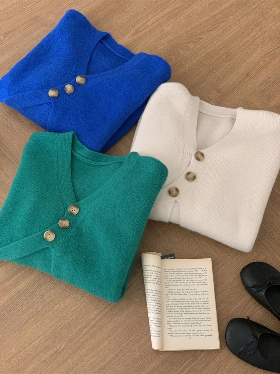 مريحة الدب الفراء V-Ne محبوك ملابس خارجية تنوعا زر الزاوية تصميم منتظم طول تخفيف Sle نمط مخطط