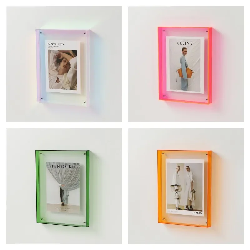 Double-sided Acrylic Photo Frame Colorful Transparent Square Picture Frame Bedroom Living Room Study Wall Decoration