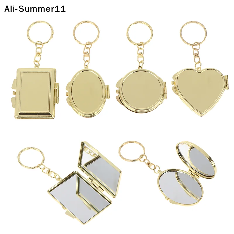 【Sa1】 Mini miroir pliable porte-clés, forme ronde, cœur, ovale, carrée, miroir cosmétique double face, porte-clés en métal, miroir de maquillage