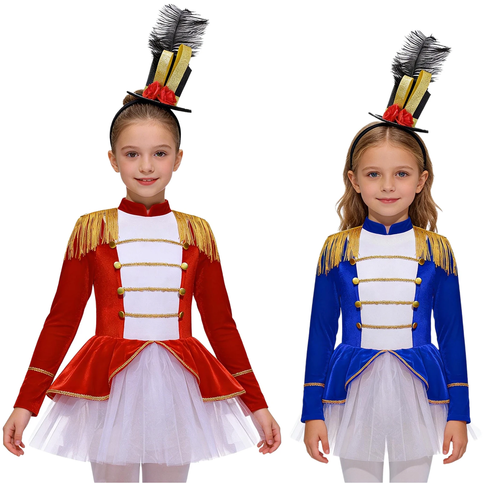 

Girls Circus Ringmaster Costume Long Sleeve Tassel Epaule Tutu Leotard Dress Xmas Party Halloween Drum Marching Band Performance