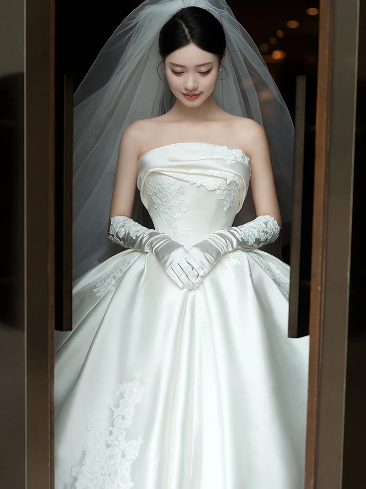 

Ele Satin Bridal Gown with Strapl Design for Brides Ouound Luxury Dr Simple Sle mid Waist Embroidery Details