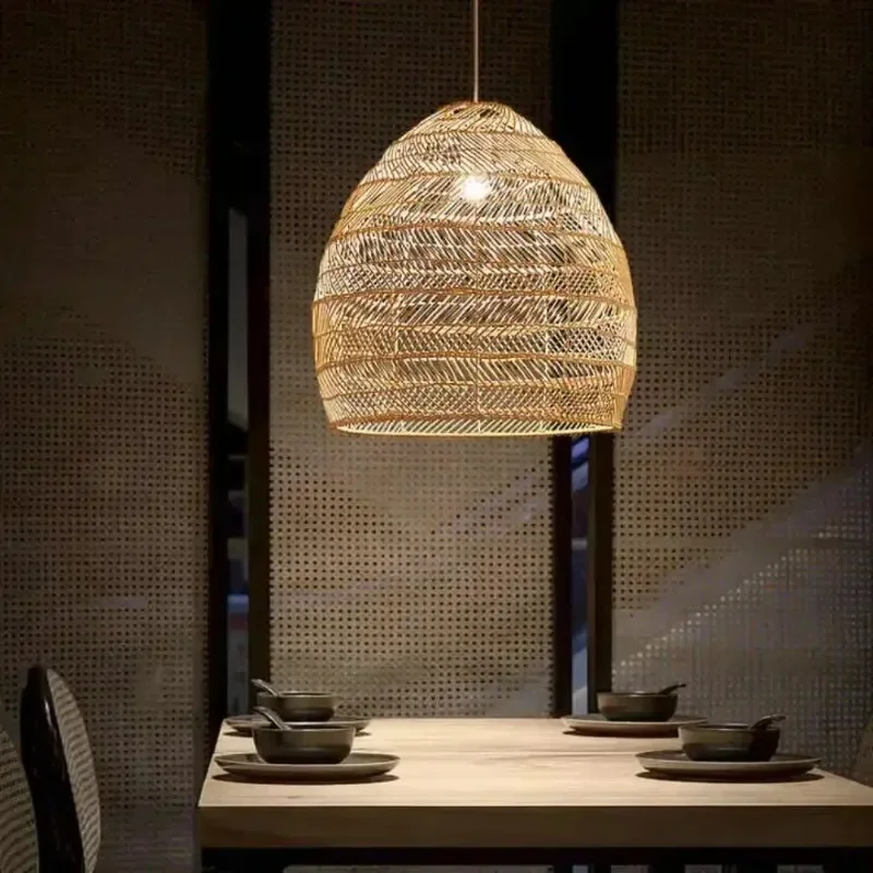

Natural Rattan Wicker Pendant Light Fictures Chinese Style Round Hanging Lamp Apply for Living Room Kitchen Decorative Lighting