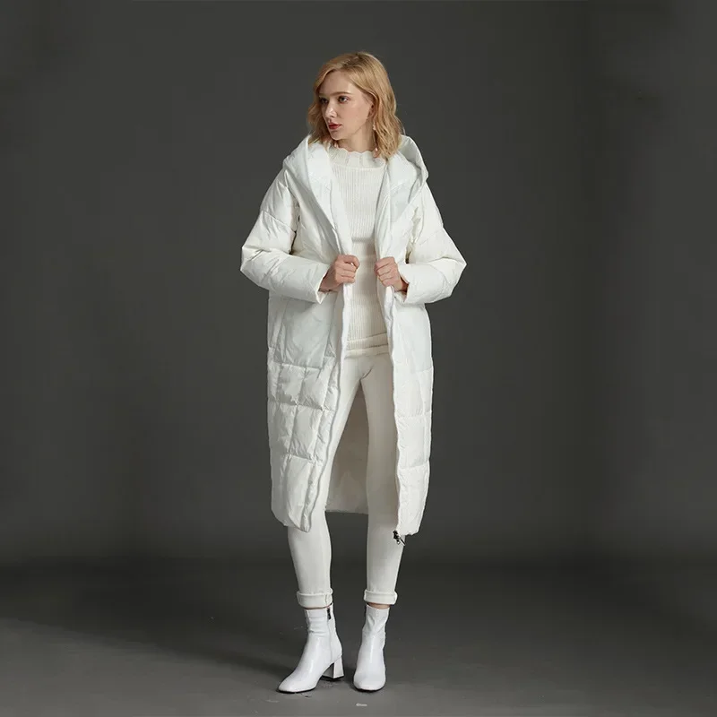 S-7XL 2023 New Winter Plus Size Women Down Coat Hooded Loose White Duck Down Thickened Long European Women Snow Wear Overcoat