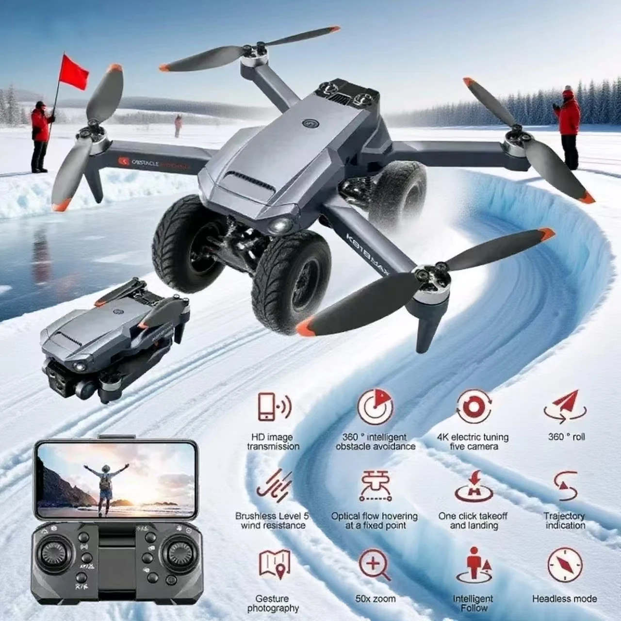 طائرة بدون طيار Pro 4K GPS 3KM FPV RC Quadcopter مع تجنب العوائق ومحرك بدون فرش، طائرات بدون طيار للتصوير الجوي عالية الدقة قابلة للطي
