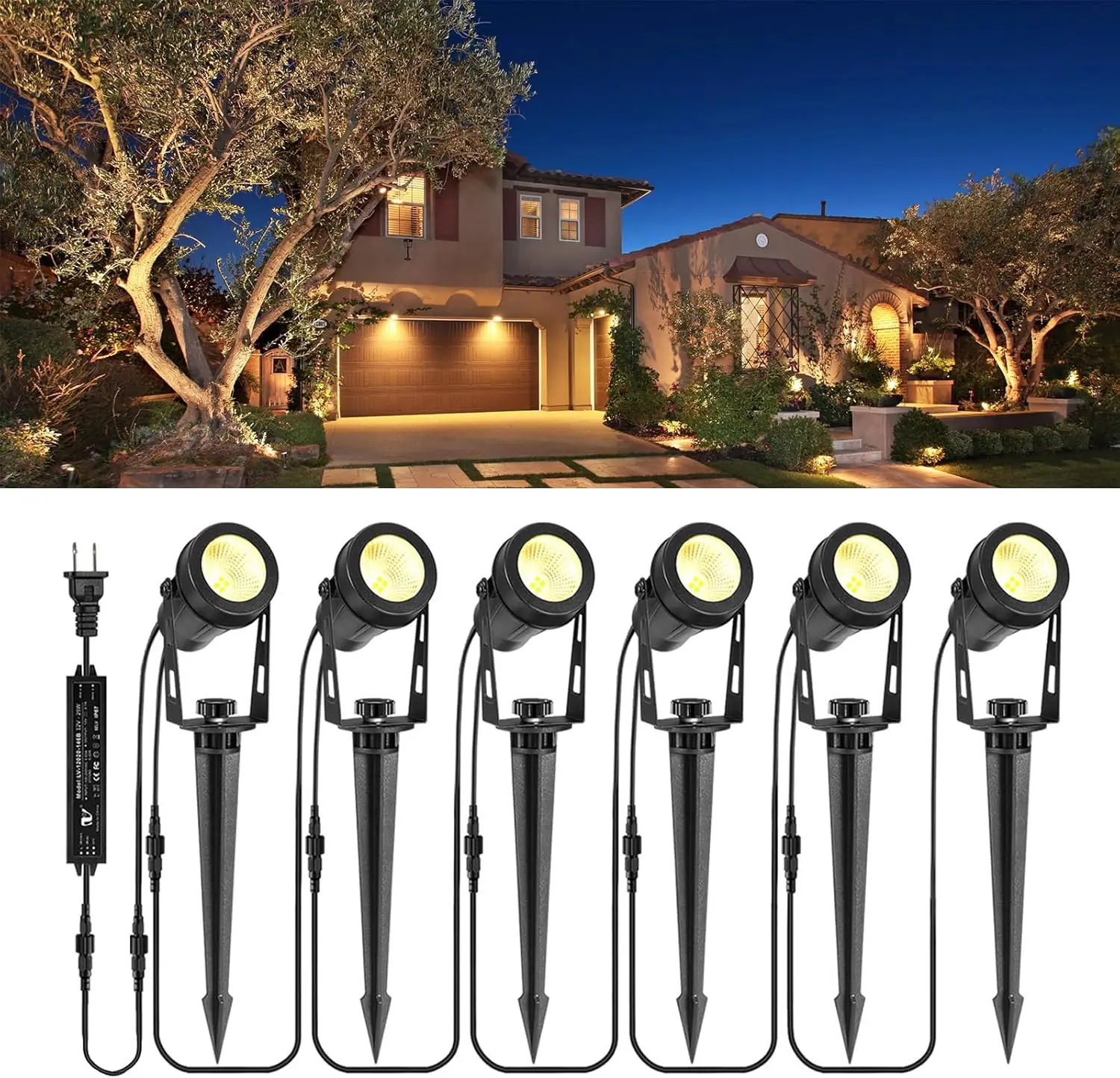 Low Voltage Landscape Lights 6 Pack,Spotlight Outdoor with 12V Transformer, IP65 Waterproof Plug in Spot Lights for Yard, Plant