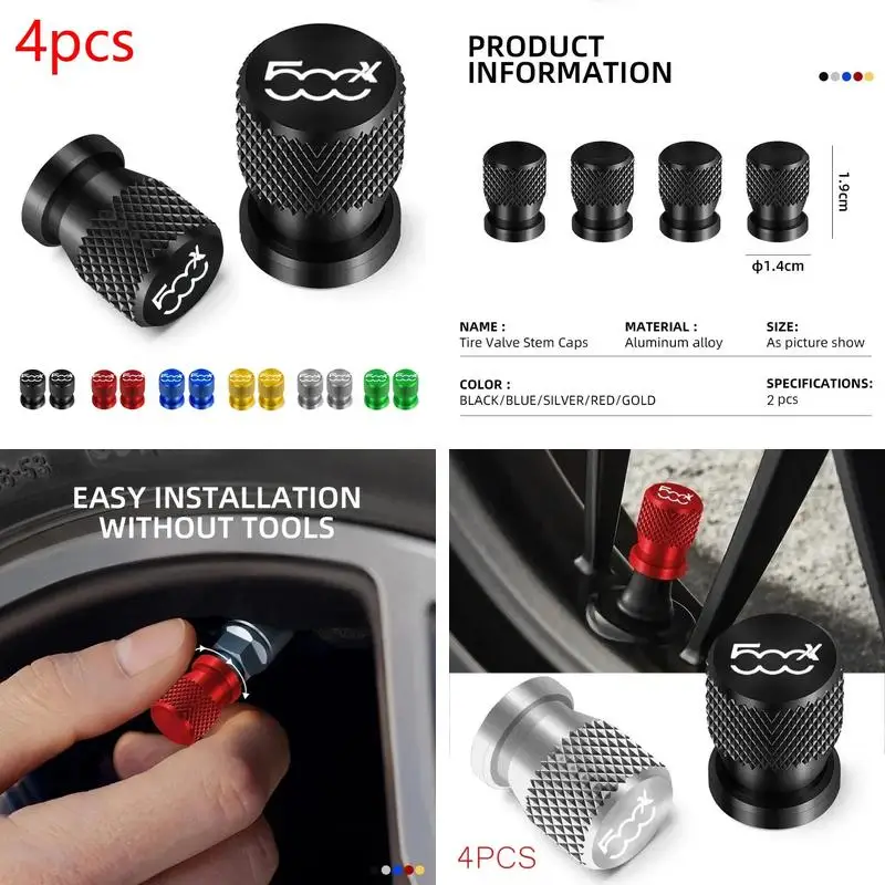 4Pcs Car Wheel Tyre Valve Stem Caps Waterproof Dust Cover For Fiat Abarth 500e Tipo 500 500x Panda Tire Protector Auto Parts