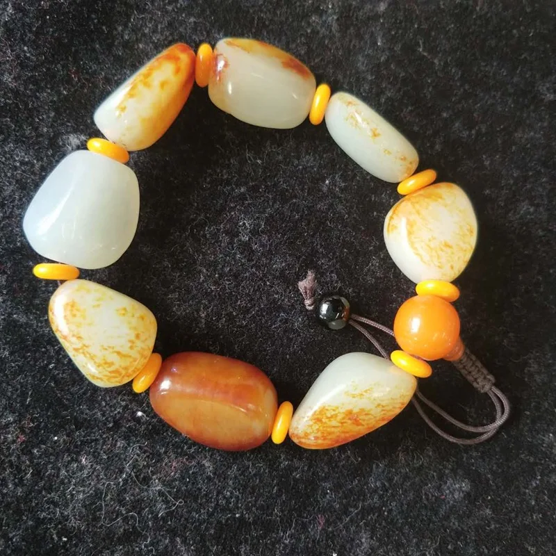 Hetian , Men'S , Irregularly Shaped Stone Bracelet, White Jade Style