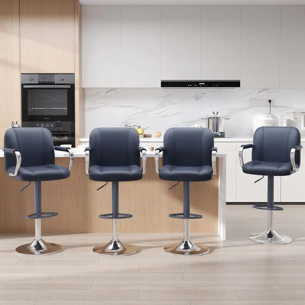 

Набор из 4 синих барных стульев с высокой спинкой – регулируемые поворотные высокие стулья для кухонного острова или барные стулья, табуреты для бара.