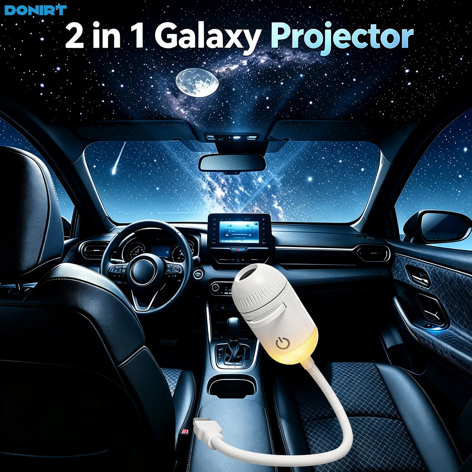 2 in 1 USB Ambient Light for Car Large Range Galaxy Projector Light Adjustable Focus Atmosphere Multiple Scenes Star Night Light