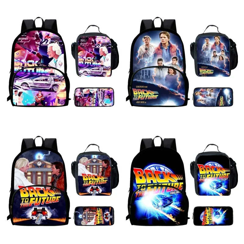 Cartoon Back To The Future Child School Bags with Front Pocket,Lunch Bags,Pencil Bags for Aged 5-10 School Backpack Boys Girls