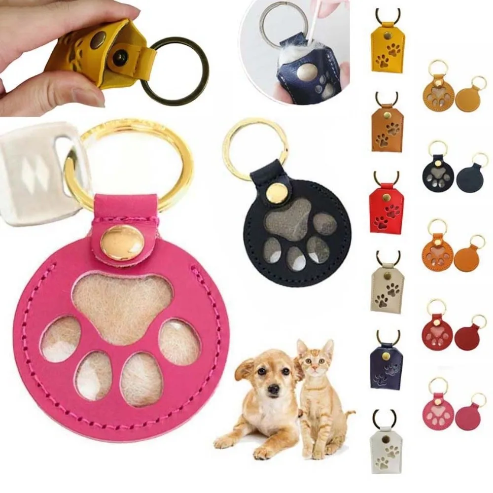 Cat Dog Claw Pet Hair Storage Bag Puppy Keyring Pet Hair Keychain PU Leather DIY Handmade Dogs Paw Pendant Unisex