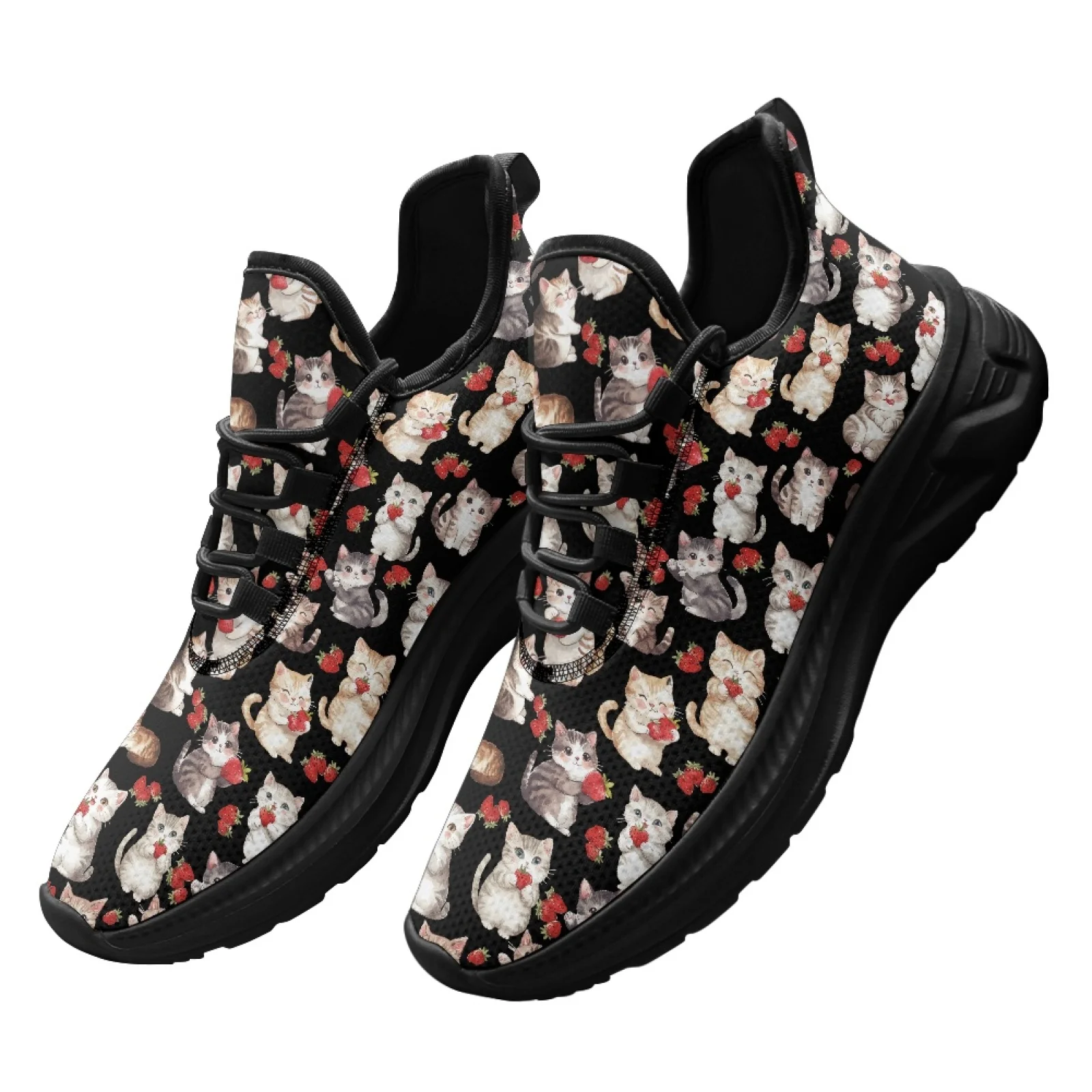 PENSTROLL Mesh & EVA Comfortable Walking Shoes Daily Comfort Mens Mesh Sneakers for Teenagers Workout Cute Cat Strawberry Print