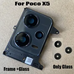 New For Xiaomi Poco X5 5G Back Camera Glass Rear Camera Lens With Frame Cover Glue Sticker Adhesive Replacement 22111317PG