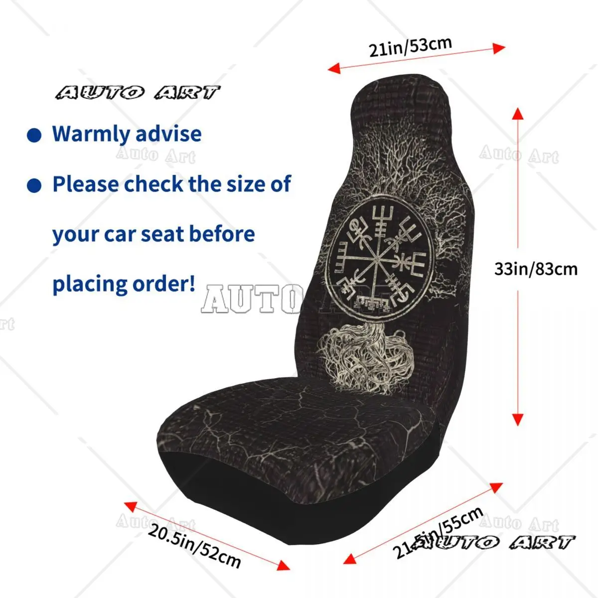 Vegvisir i drzewo życia Yggdrasil Pokrowiec na fotel samochodowy Niestandardowy nadruk Uniwersalny przedni ochraniacz Akcesoria Zestaw poduszek — zdjęcie 6