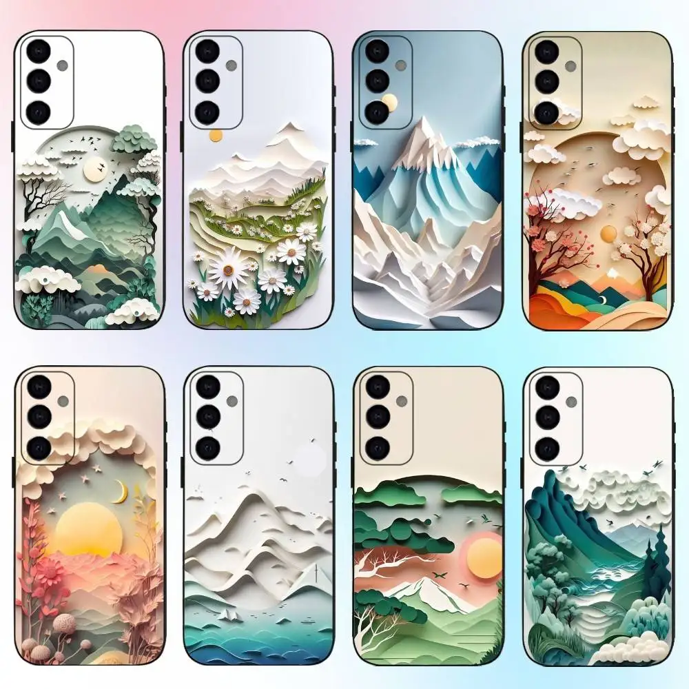 

paper cut landscape Phone Case For Samsung Galaxy A73,A72,A71,A70,A53,A52,A51,Others Soft Black Cover