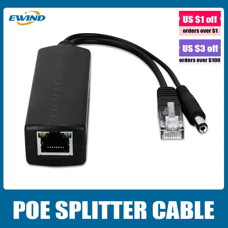 EWIND جيجابت POE الفاصل 48 فولت إلى 5 فولت 12 فولت مايكرو USB/Type-C/DC 10/100/1000 ميجابت في الثانية الطاقة عبر إيثرنت مع كابل القطع POE المعزول