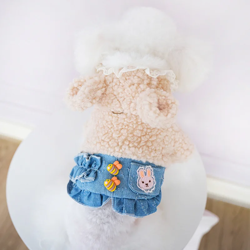 LOLLYPOP Dog Coat Thick Thermal Clothing Granular Velvet Denim Cat Cotton-padded Clothes Medium and Small Dog Clothes