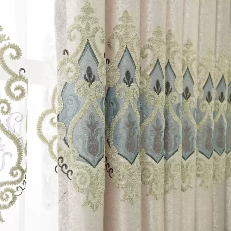 Customized  European-style Embroidered Luxury Curtains for Living Dining Room Bedroom Blackout Tulle Chenille Window Decor